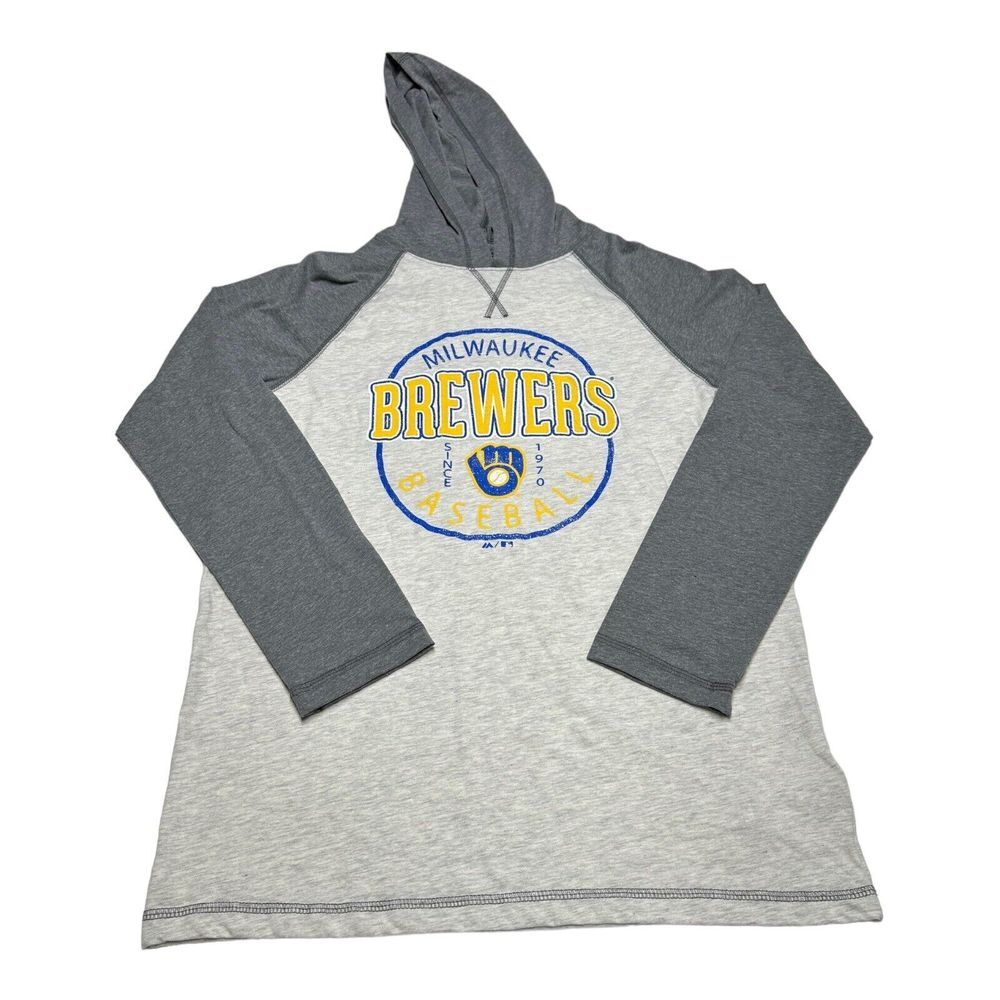 NWOT Men's Majestic Milwaukee Brewers MLB Lightweight Pullover Hoodie Size M